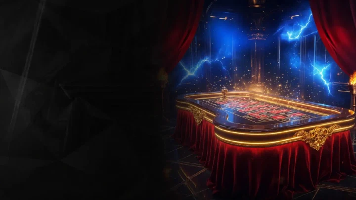 Illustrierter Live-Casino-Tisch mit Roulette und Spielkarten